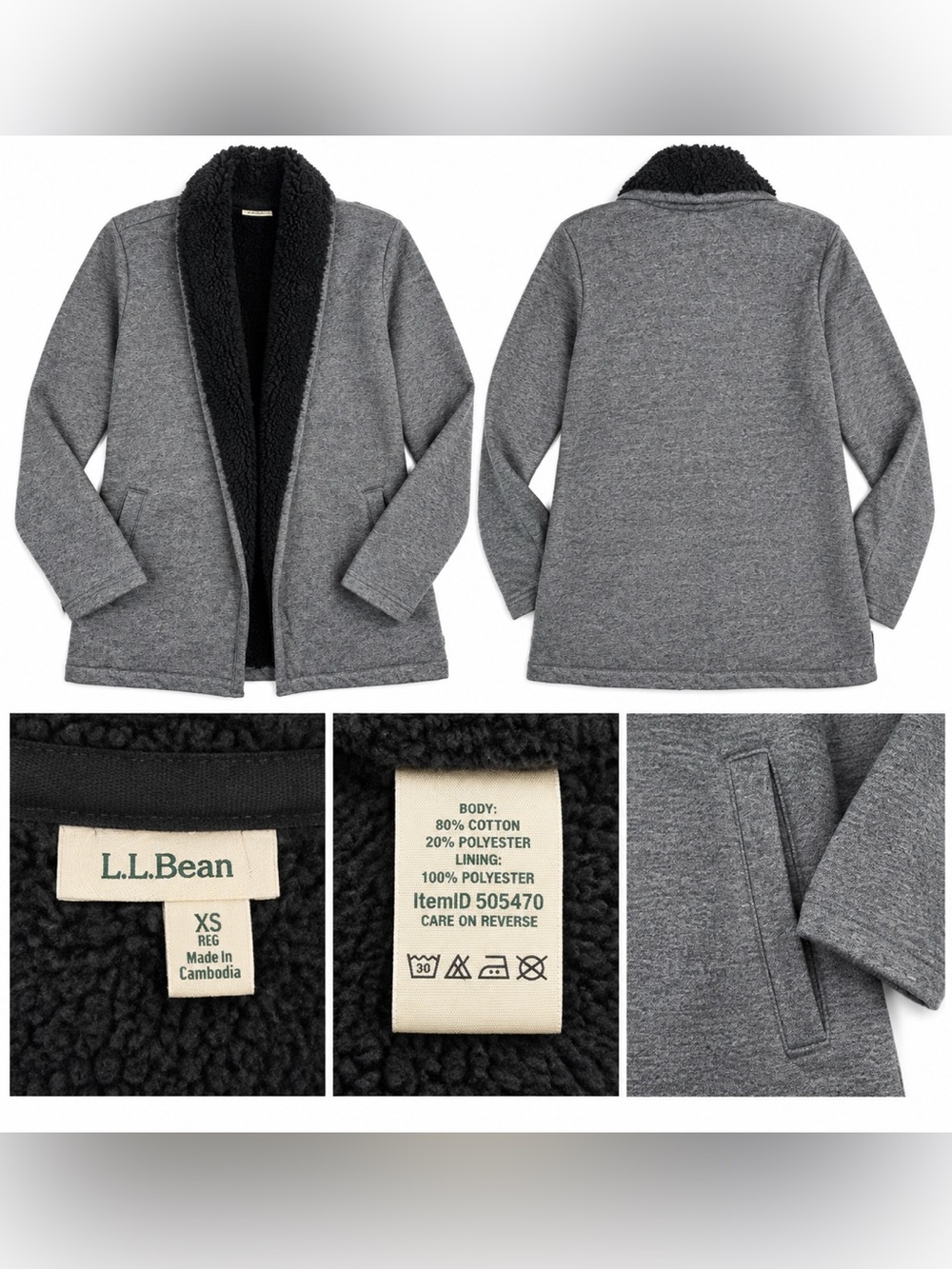 L.L.Bean Women’s Sherpa-Lined Open Front Cardigan – XS Regular